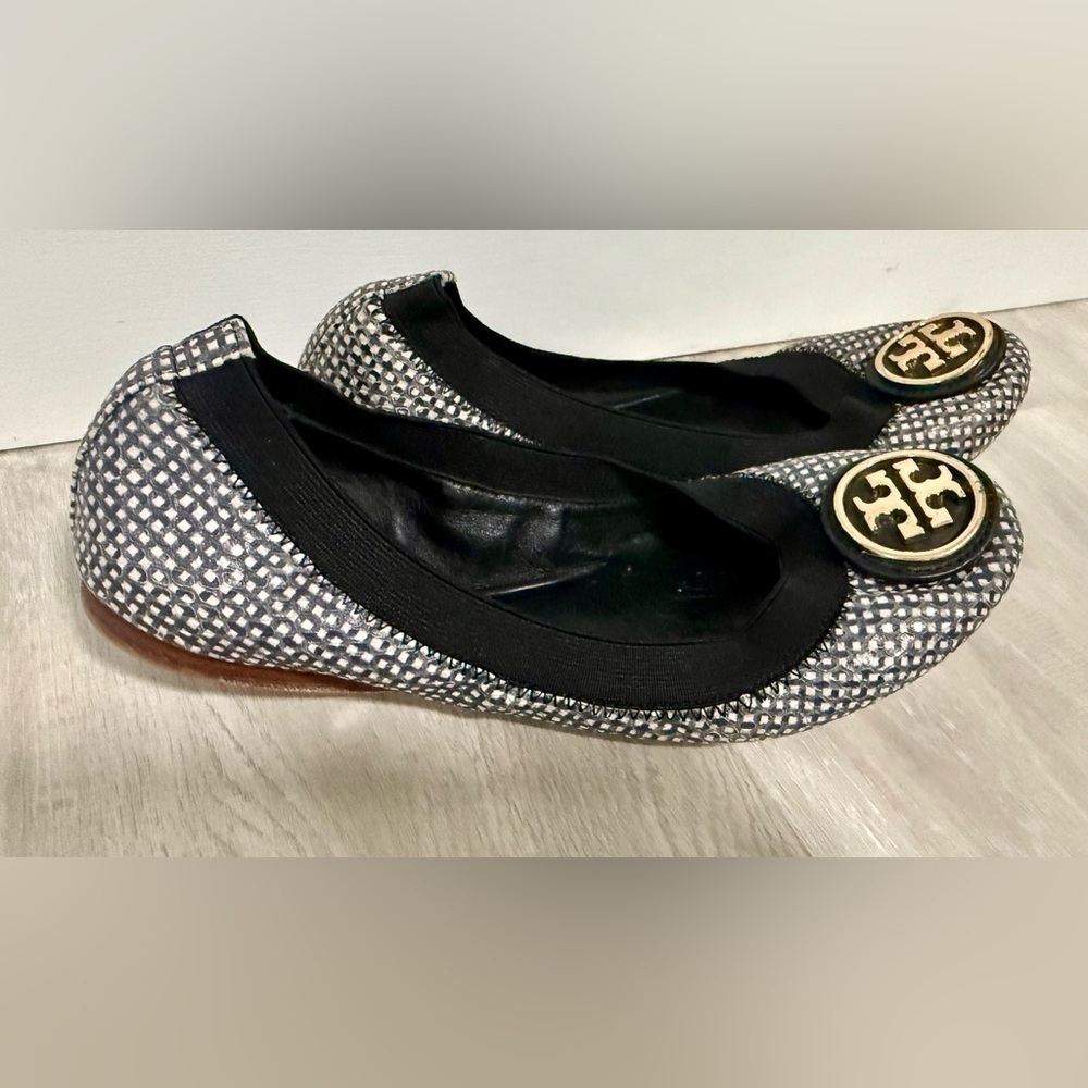 Tory Burch Black White Caroline 2 Ballet Flats Women’s Size 5